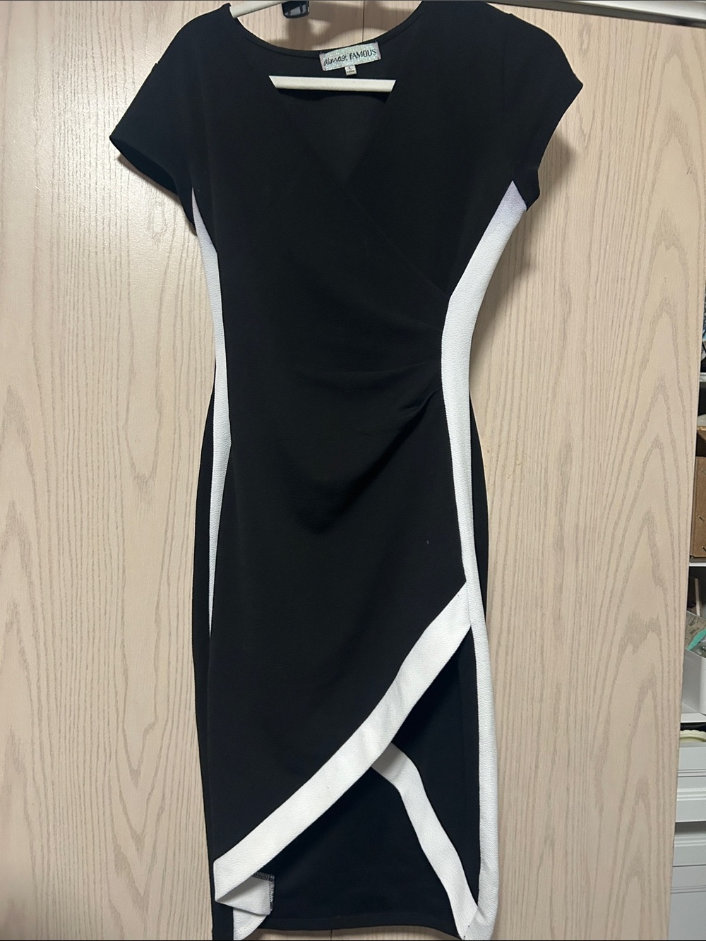 Almost Famous Black and White Faux-Wrap Midi Dress